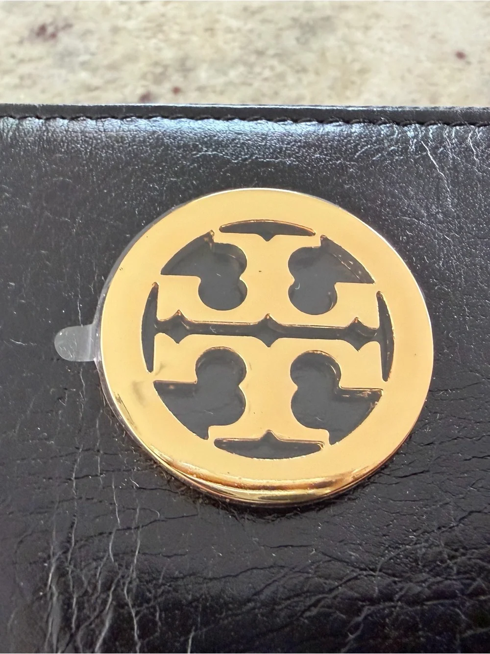 Tory Burch Black Leather Continental Wallet with Gold Logo Medallion